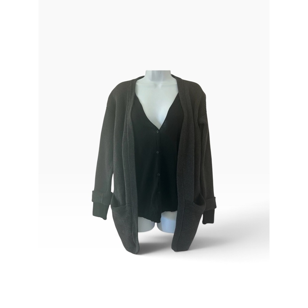 Athleta Dark Gray Knit Cardigan Thumbhole Granola Gorpcore Fall Gritty Boho